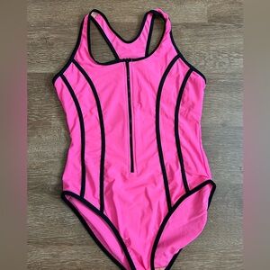 Newport News Vintage 90s Neon Pink One-Piece High Cut Swimsuit